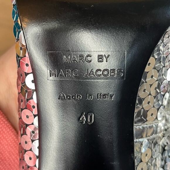 Marc by Marc Jacobs Sequin Peep Toe Pumps Satin Heels EU 40/US 9 - Picture 13 of 14